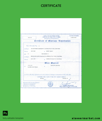 USA Yeni York Sertifika of marriage registration