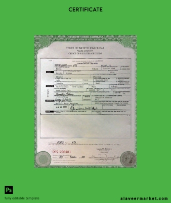 USA North Carolina birth cert