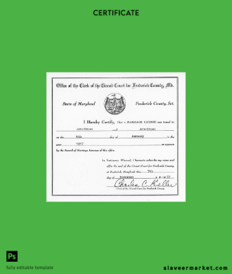 USA Office of circuit court for Frederick county marriage Sertifika