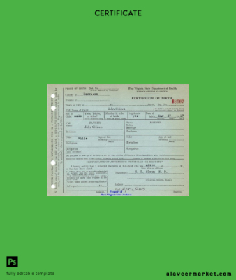 USA West Virginia Department of Sağlık birth Sertifika