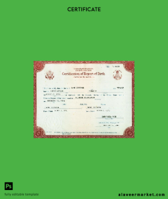 USA certification of report of birth washington 1