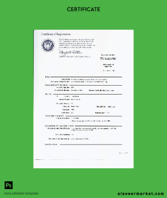 USA copywrite Sertifika of registration PSD Örnek