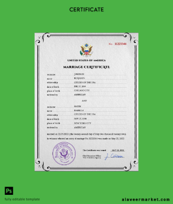 USA marriage Sertifika PSD Şablon