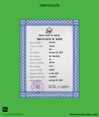 USA vital record birth Sertifika PSD Şablon