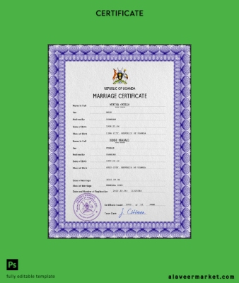 Uganda marriage Sertifika PSD Şablon