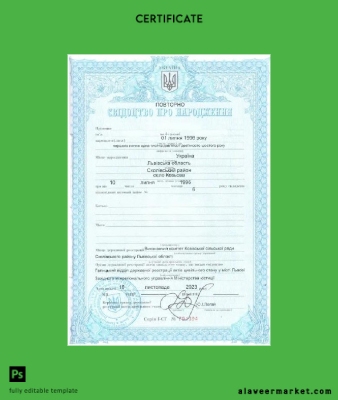 Ukrayna Registry office birth Sertifika