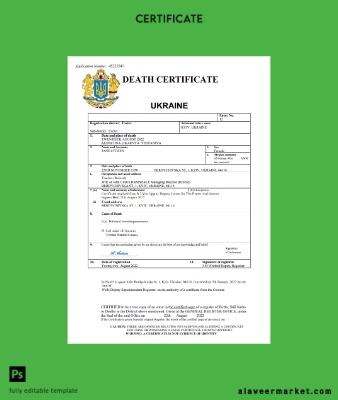 Ukrayna death Sertifika Word and PDF Şablon