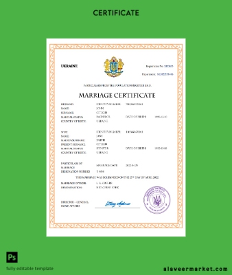 Ukrayna marriage Sertifika Word and PDF Şablon