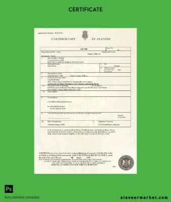 United Kingdom death Sertifika Şablon in Word and PDF format