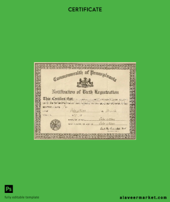 United States Commonwealth of Pennsylvania Sertifika of birth registration