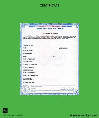 United States Commonwealth of Virginia birth Sertifika