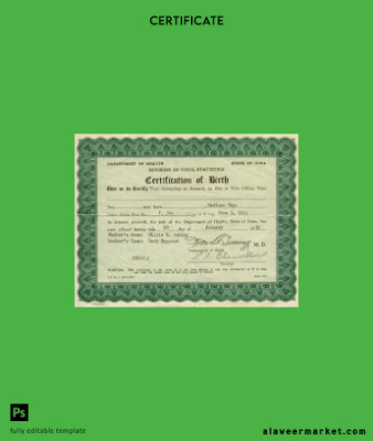 United States Iowa division of Vital Statistics birth Sertifika
