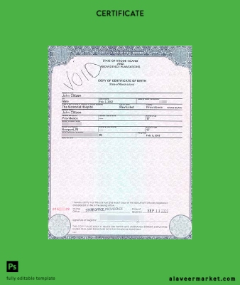 United States State office of Rhode Island birth Sertifika