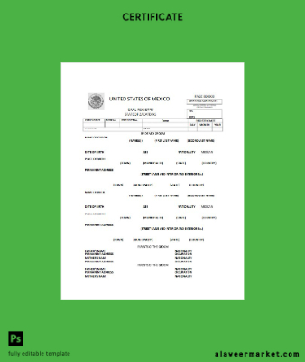 United States of Meksika Civil registry of Zacatecas marriage Sertifika