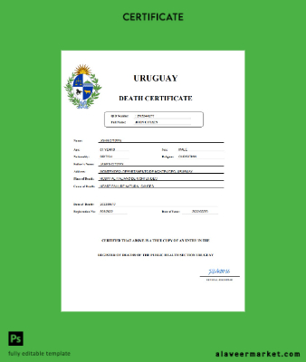 Uruguay death Sertifika Word and PDF Şablon