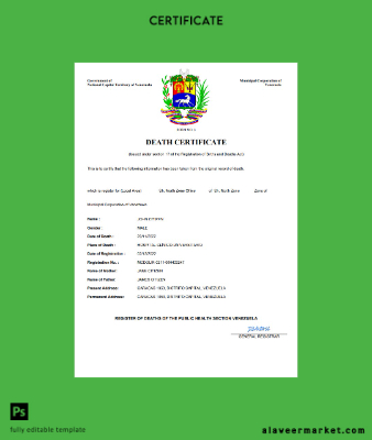 Venezuela vital record death Sertifika Word and PDF Şablon