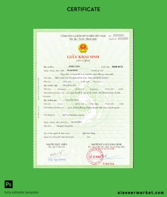 Vietnam birth ceetificate Şablon in PSD format