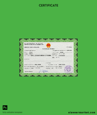 Vietnam birth Sertifika PSD Şablon