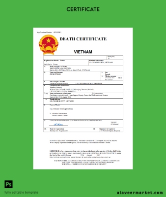 Vietnam vital record death Sertifika Word and PDF Şablon