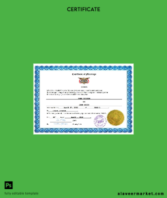 Yemen marriage Sertifika Word and PDF Şablon