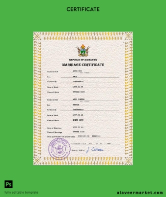 Zimbabwe marriage Sertifika PSD Şablon