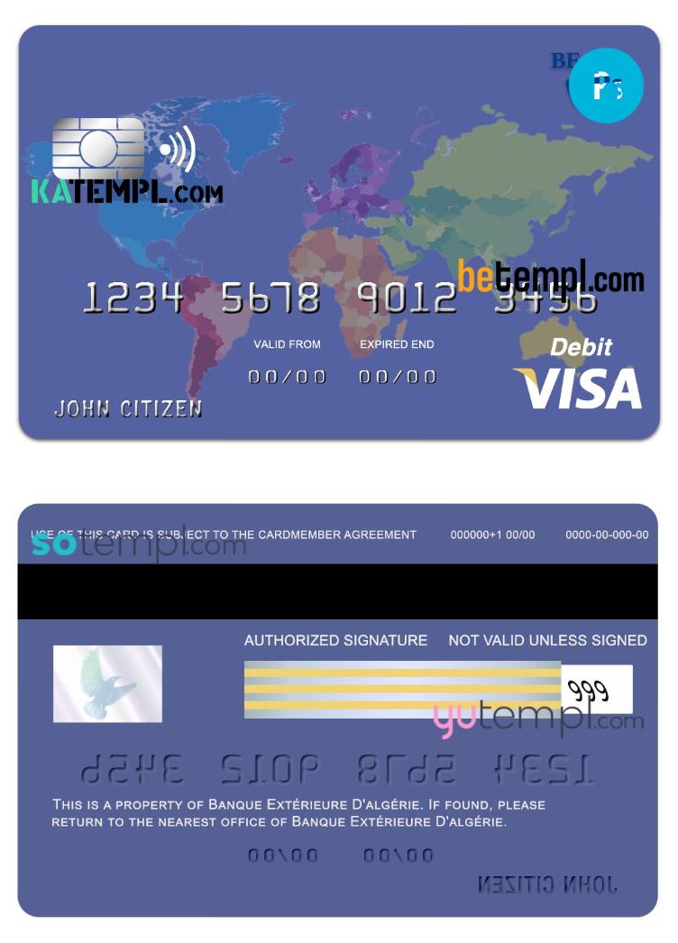 Algeria banque ext_rieure visa card template in PSD format, fully editable