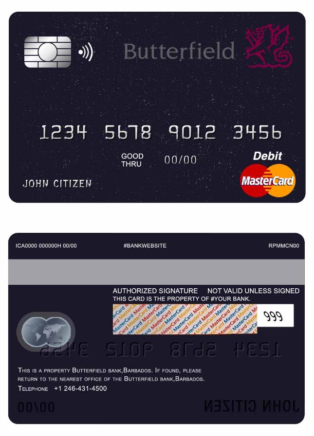 Barbados Butterfield bank mastercard debit card