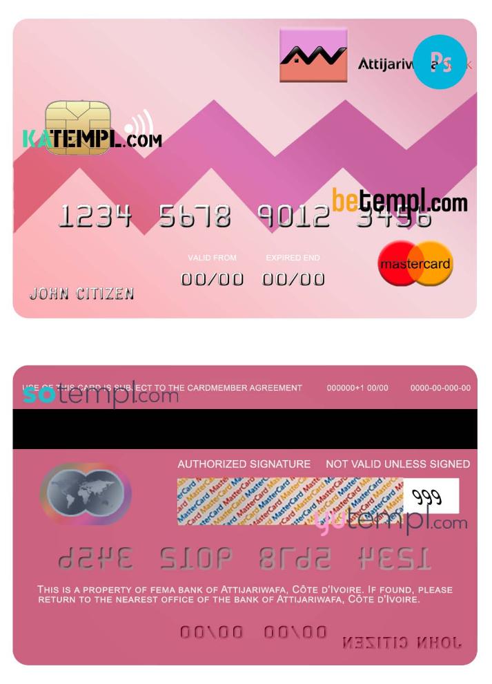 C_te d_Ivoire Attijariwafa bank mastercard credit card template in PSD format, fully editable