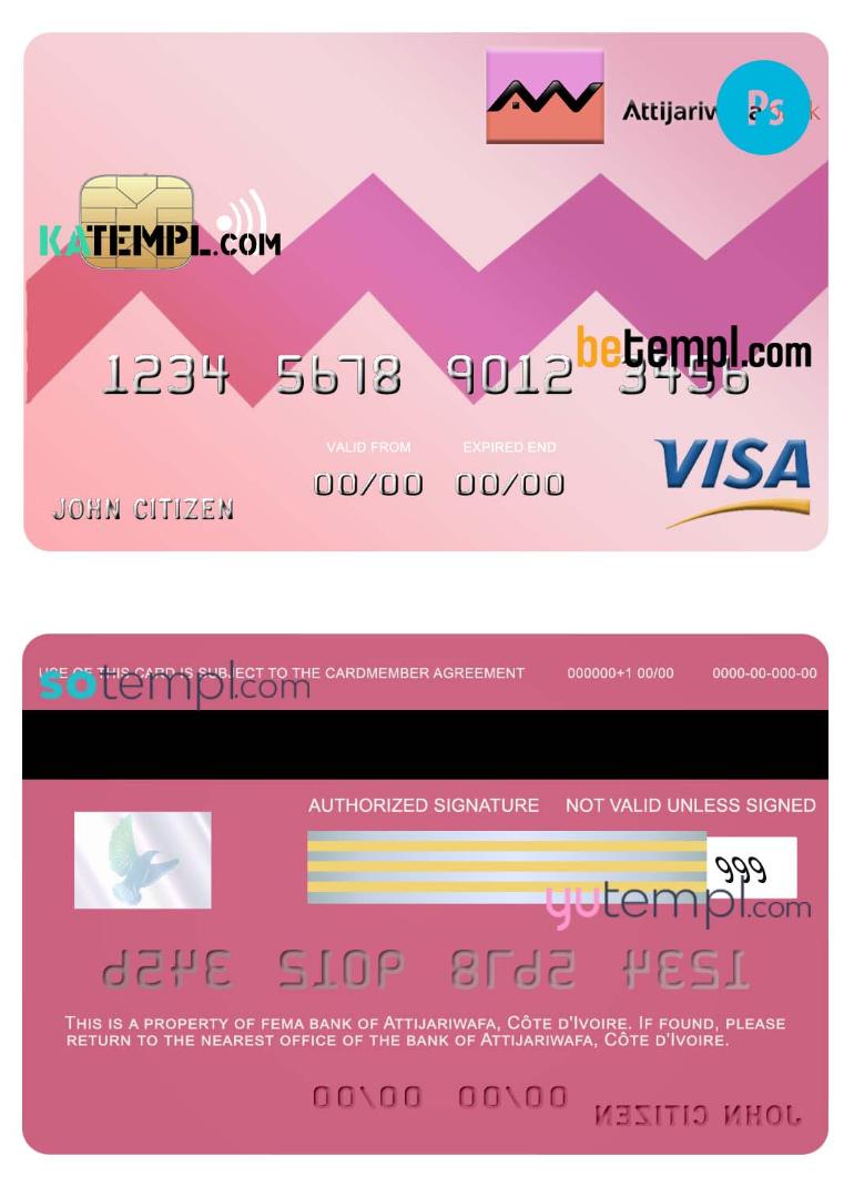 C_te d_Ivoire Attijariwafa visa credit card template in PSD format, fully editable
