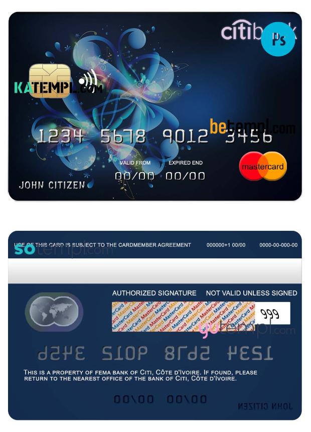 C_te d_Ivoire Citi bank mastercard credit card template in PSD format, fully editable