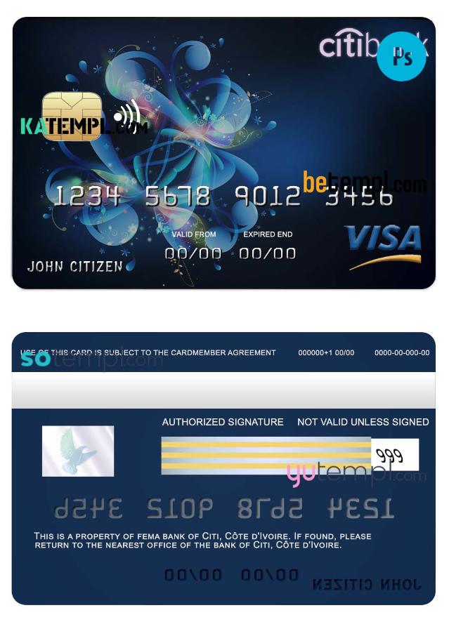 C_te d_Ivoire Citi bank visa credit card template in PSD format, fully editable