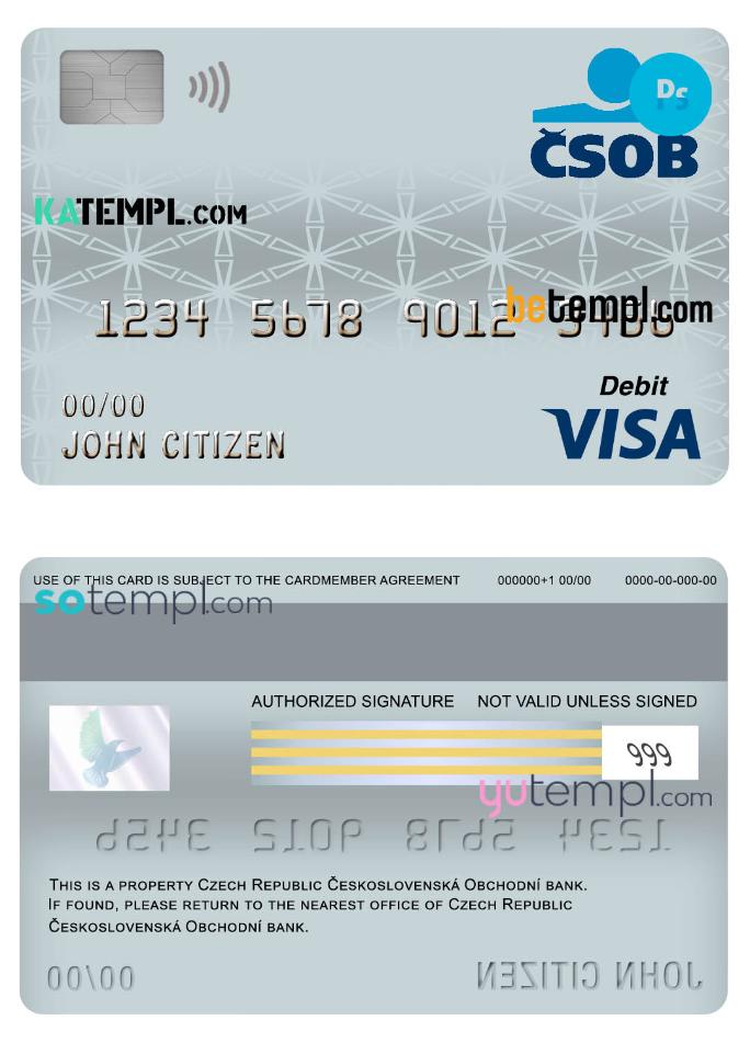 Czech Republic _eskoslovensk_ Obchodn_ bank visa card debit card template in PSD format, fully editable