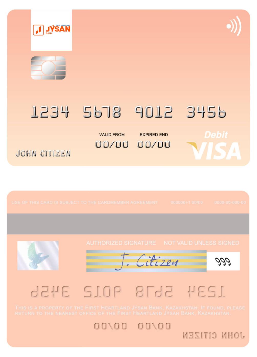 Kazakhstan First Heartland J_san Bank visa debit card