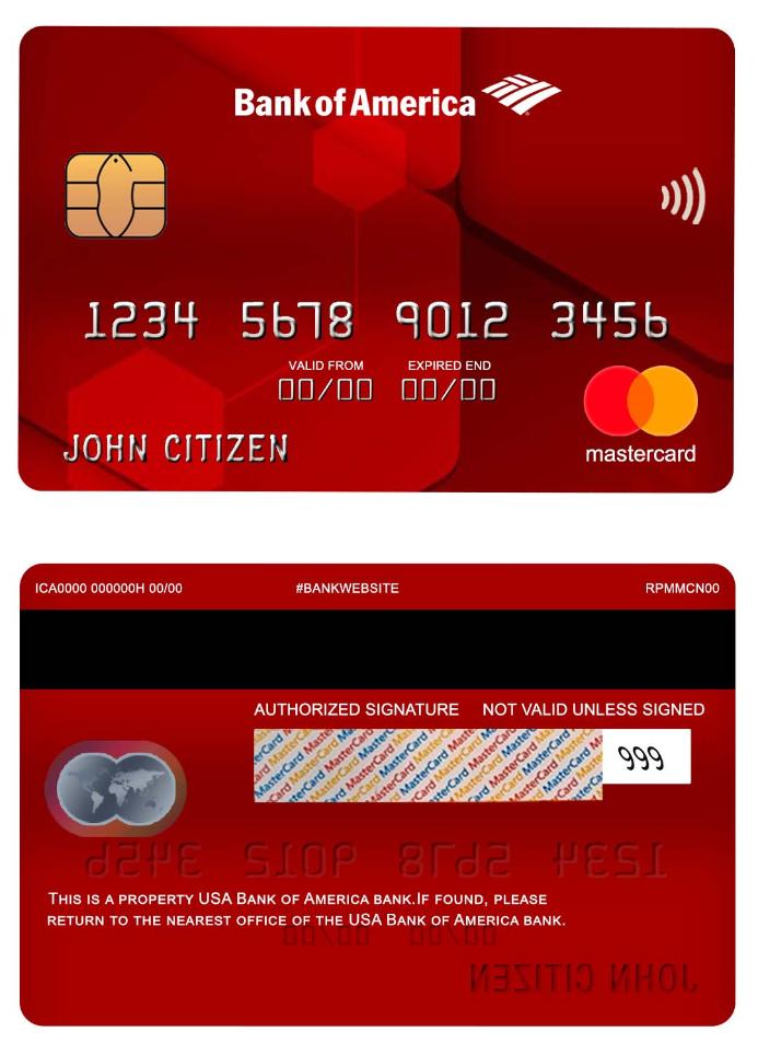 USA Bank of America bank mastercard