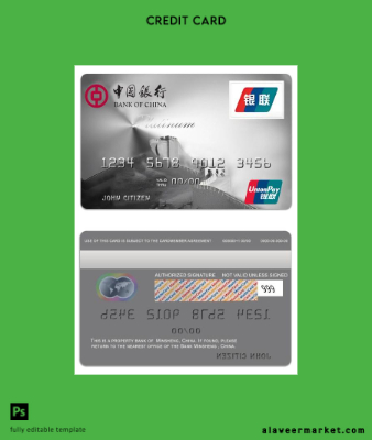 Çin Banka of Çin platinum unionpay Kart