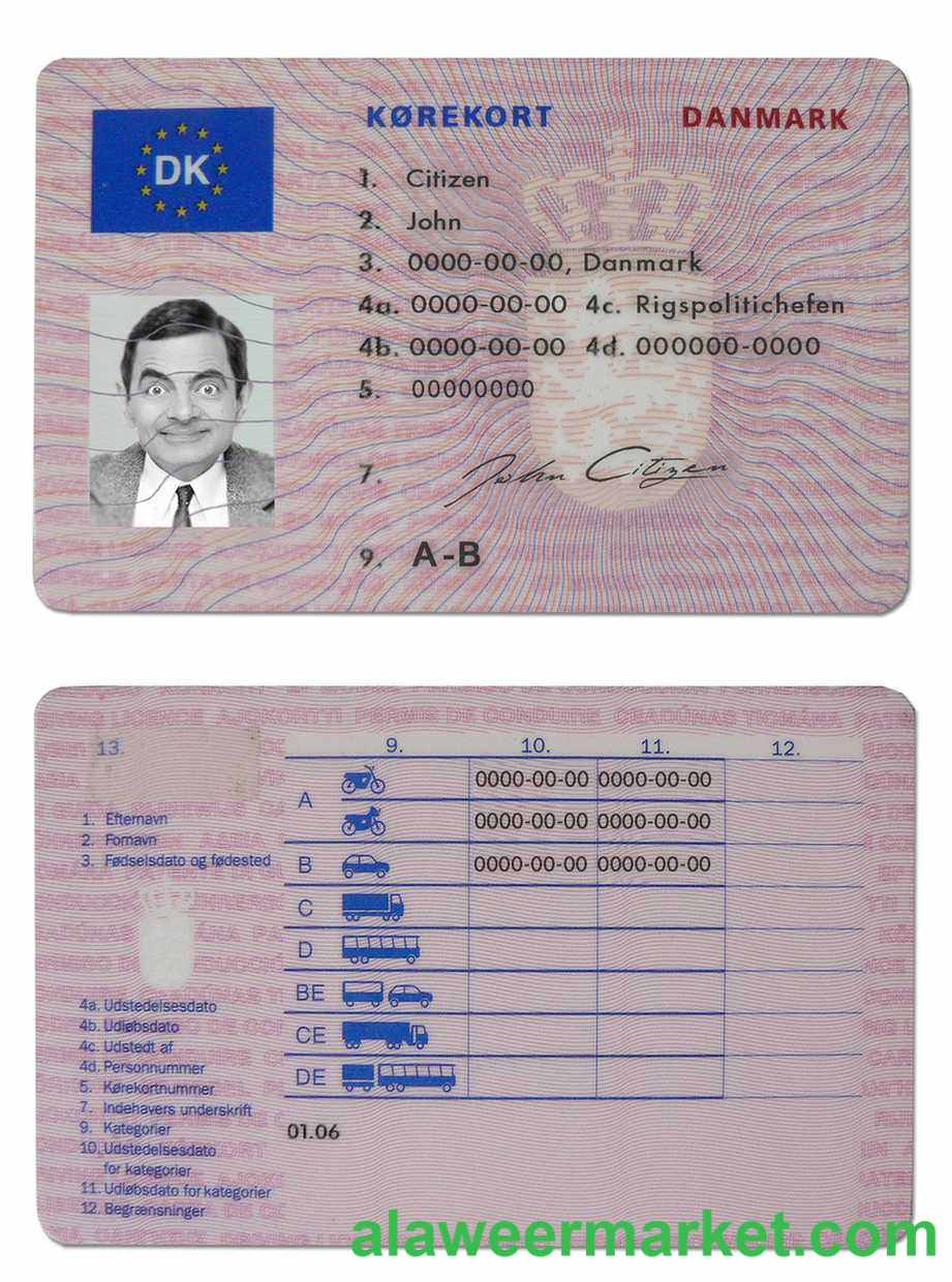 Denmark driving license template in PSD format,fully e ditable(19972013)