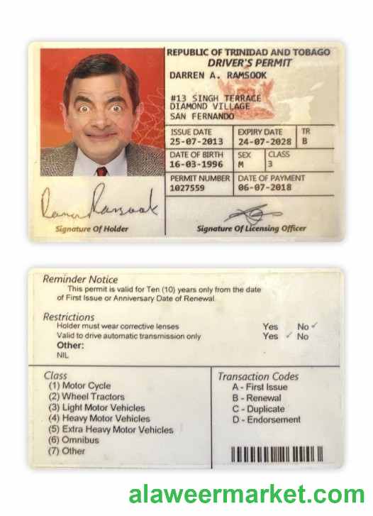 Trinidad and Tobago driving license 2018-present