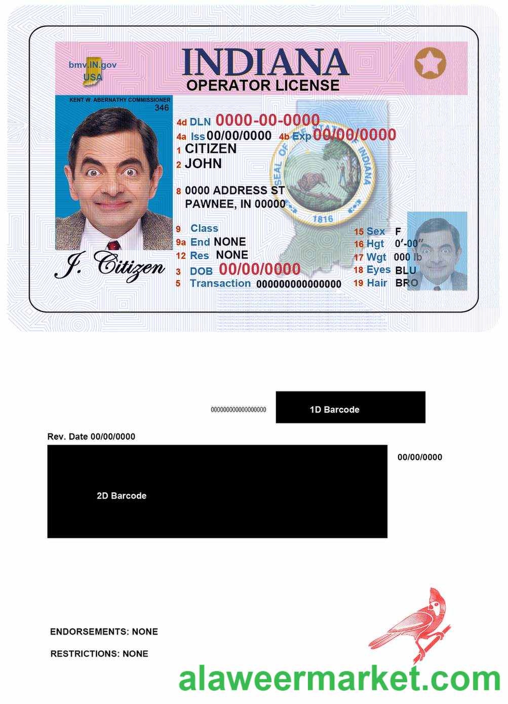 USA Indiana driving (operator) license
