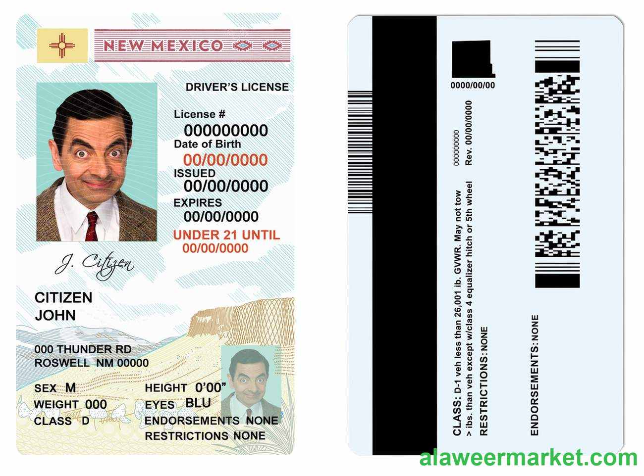 USA State New Mexico driving license template in PSD format, under 21