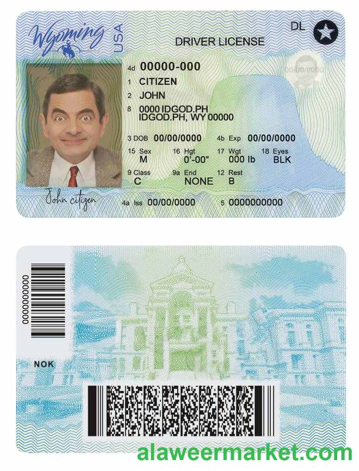 USA Wyoming state driving license template in PSD format, with all fonts (2020 - present)