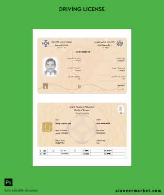 Afganistan electronic Sürücü Belgesi Belge 2019-present