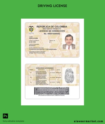 Kolombiya Sürücü Belgesi Belge version 2