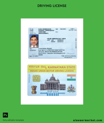 Hindistan Karnataka state motor Sürücü Belgesi Belge