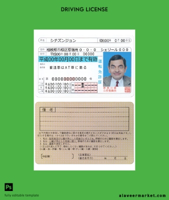 Japonya Sürücü Belgesi Belge version 2