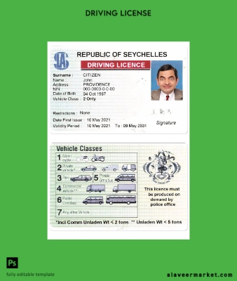 Seychelles Sürücü Belgesi Belge