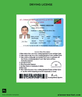 St Kitts & Nevis Sürücü Belgesi Belge