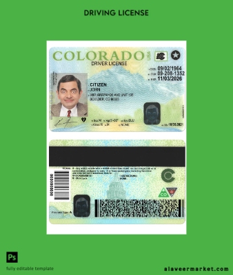 USA Colorado Sürücü Belgesi Belge version 2