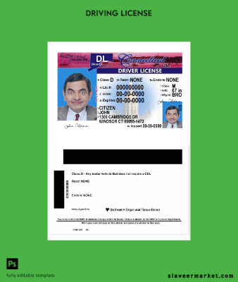 USA Connecticut Sürücü Belgesi Belge version 2