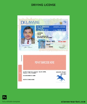 USA Delaware Sürücü Belgesi Belge version 2