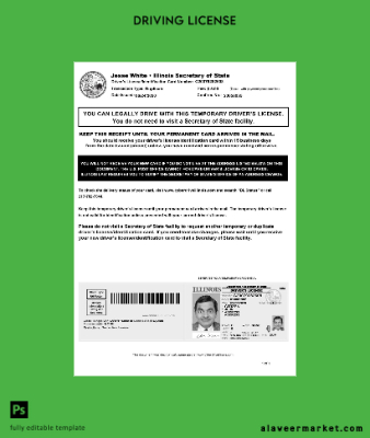 USA Illinois temporary Sürücü Belgesi Belge